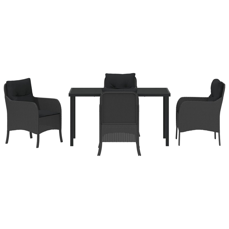 5-Delige Tuinset Met Kussens Zwart Poly Rattan