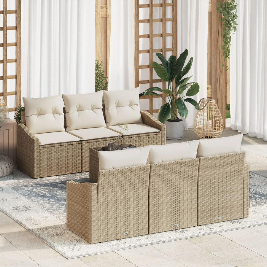7 Delige Tuin Sofa Set Met Kussens Beige Poly Rattan