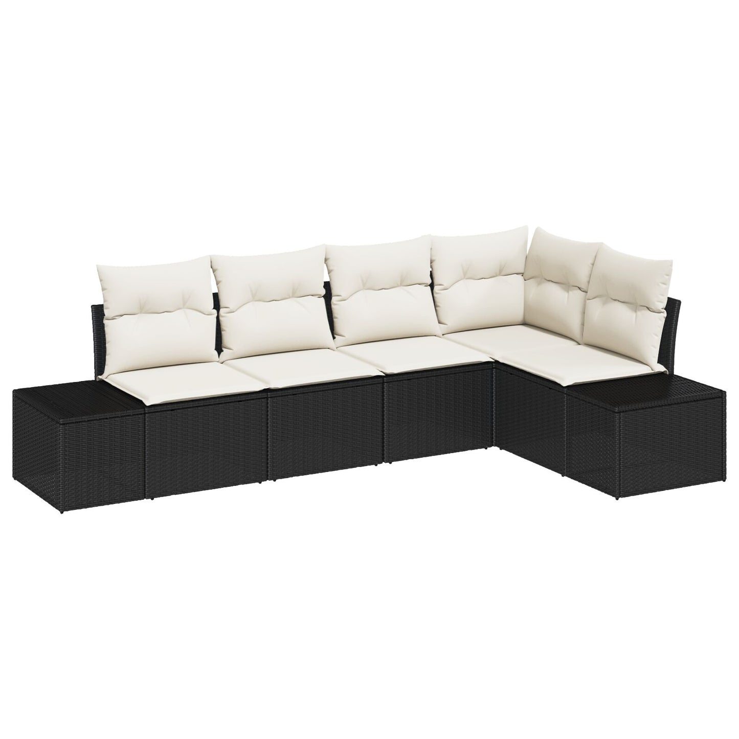 5-Delige Tuin Sofa Set Met Kussens Poly Rattan Zwart en crème zonder tafel