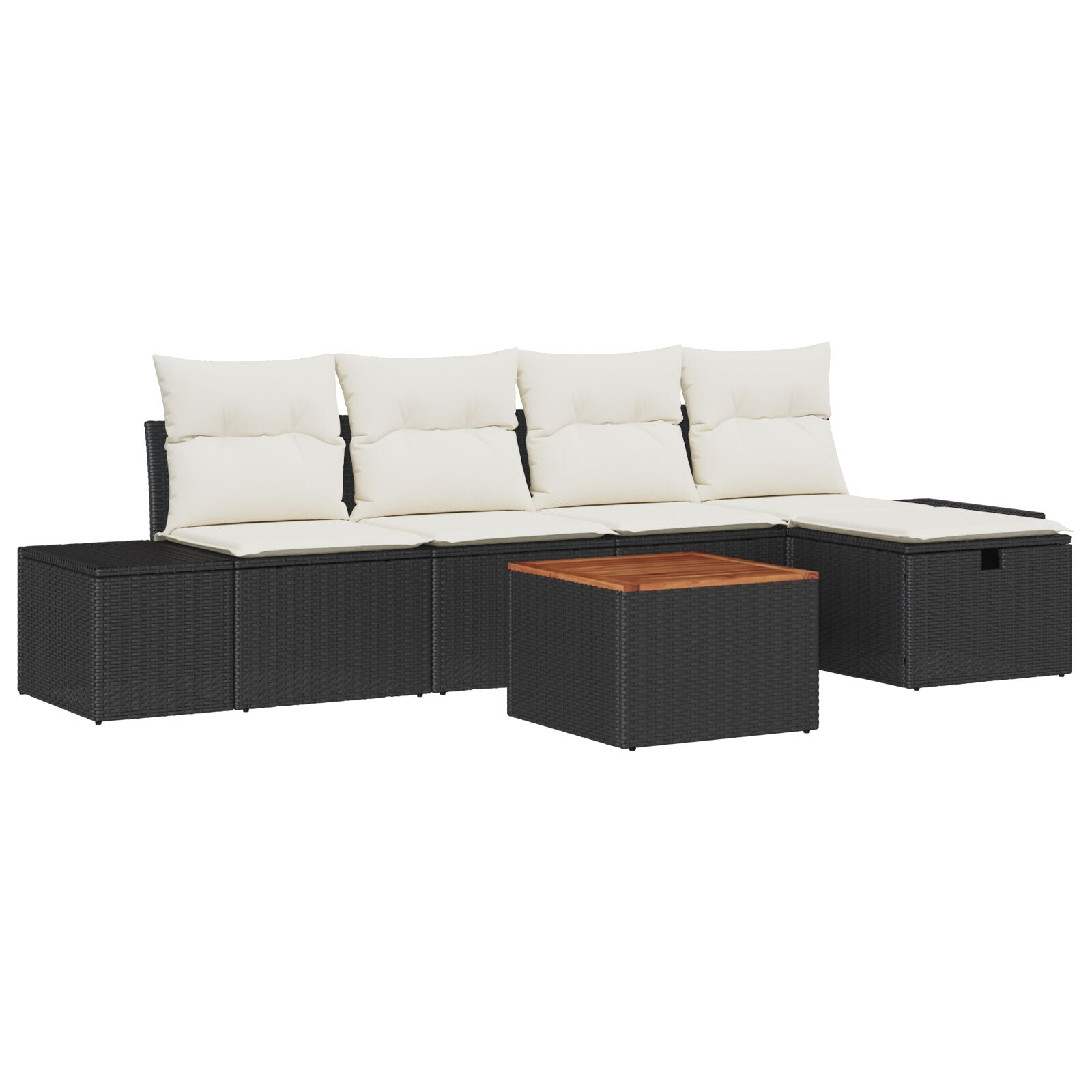 Tuin Sofa Set Set Van 6 Beige En Zwart Rattan, Polyester Kussens Wit