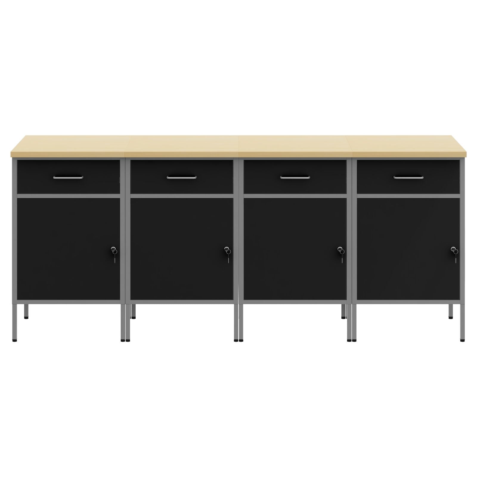 Werktafel 4 Stuks En Grijs Ge-Engineerd Hout En Staal 4x (84 cm) Zwart 4x kast
