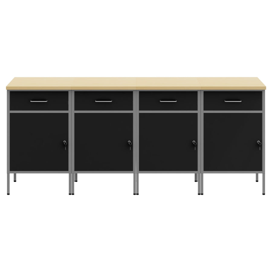 Werktafel 4 Stuks En Grijs Ge-Engineerd Hout En Staal 4x (84 cm) Zwart 4x kast