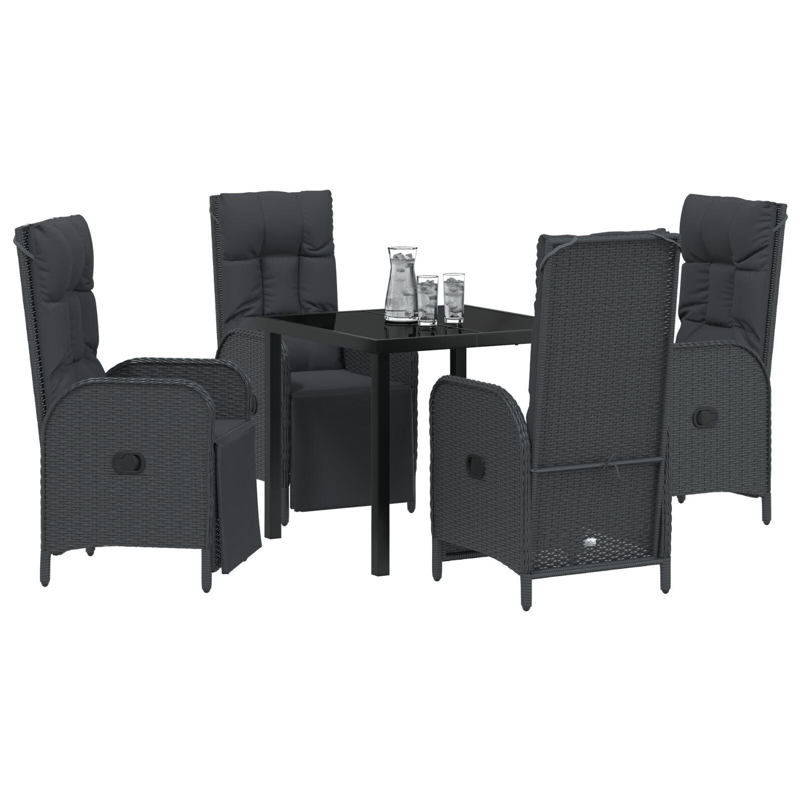 5 Delige Tuin Eetset Met Kussens Zwart Poly Rattan