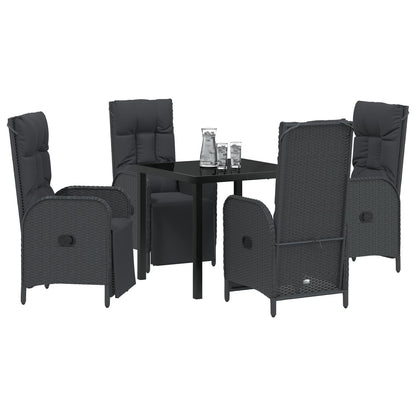 5 Delige Tuin Eetset Met Kussens Zwart Poly Rattan