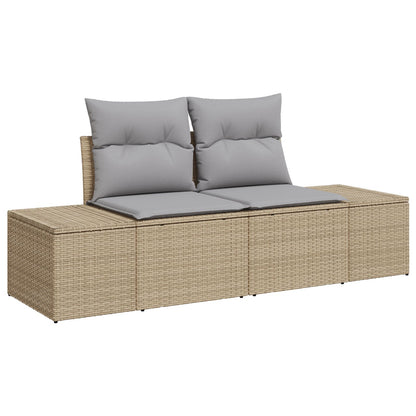 9-Delige Tuin Dining Set Met Kussens Beige Poly Rattan Acacia Wit