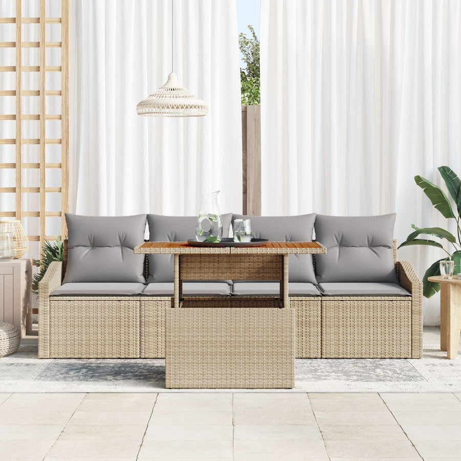Tuinbankset 5-Delig Beige Rattan, Schuim, Glas Tuinbankset