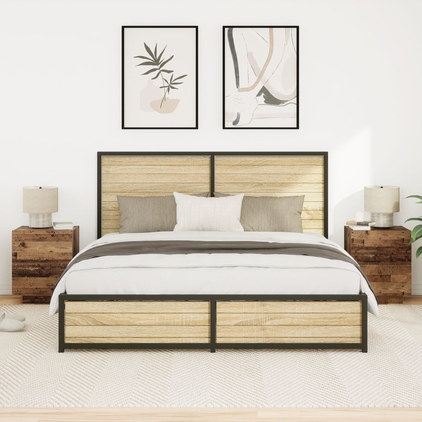 Bedside Cabinets Met Led Lichten 2 Stuks Oude Hout 45X40X55 Cm
