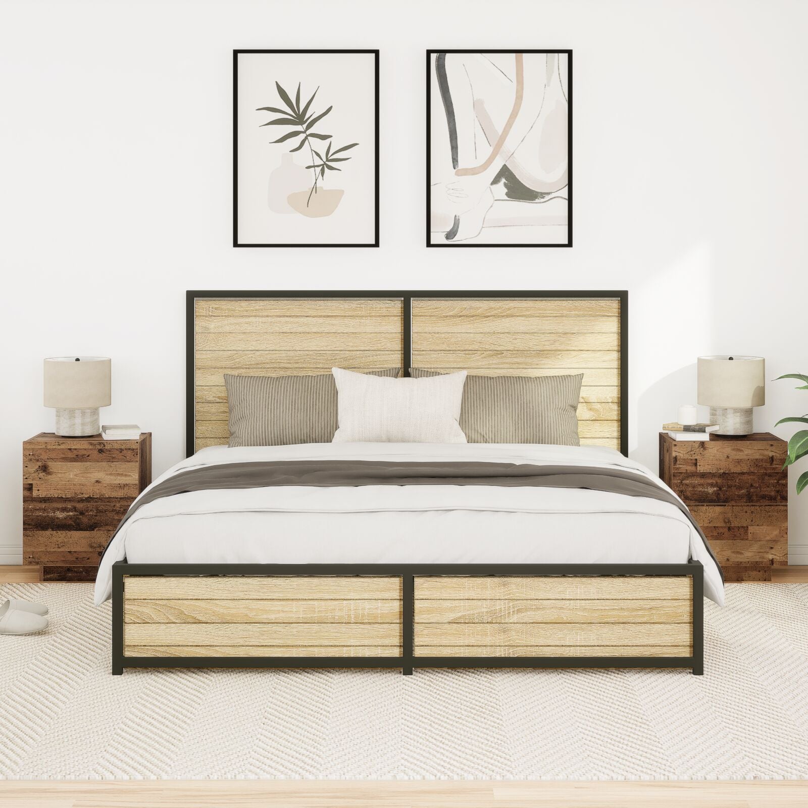 Bedside Cabinets Met Led Lichten 2 Stuks Oude Hout 45X40X55 Cm
