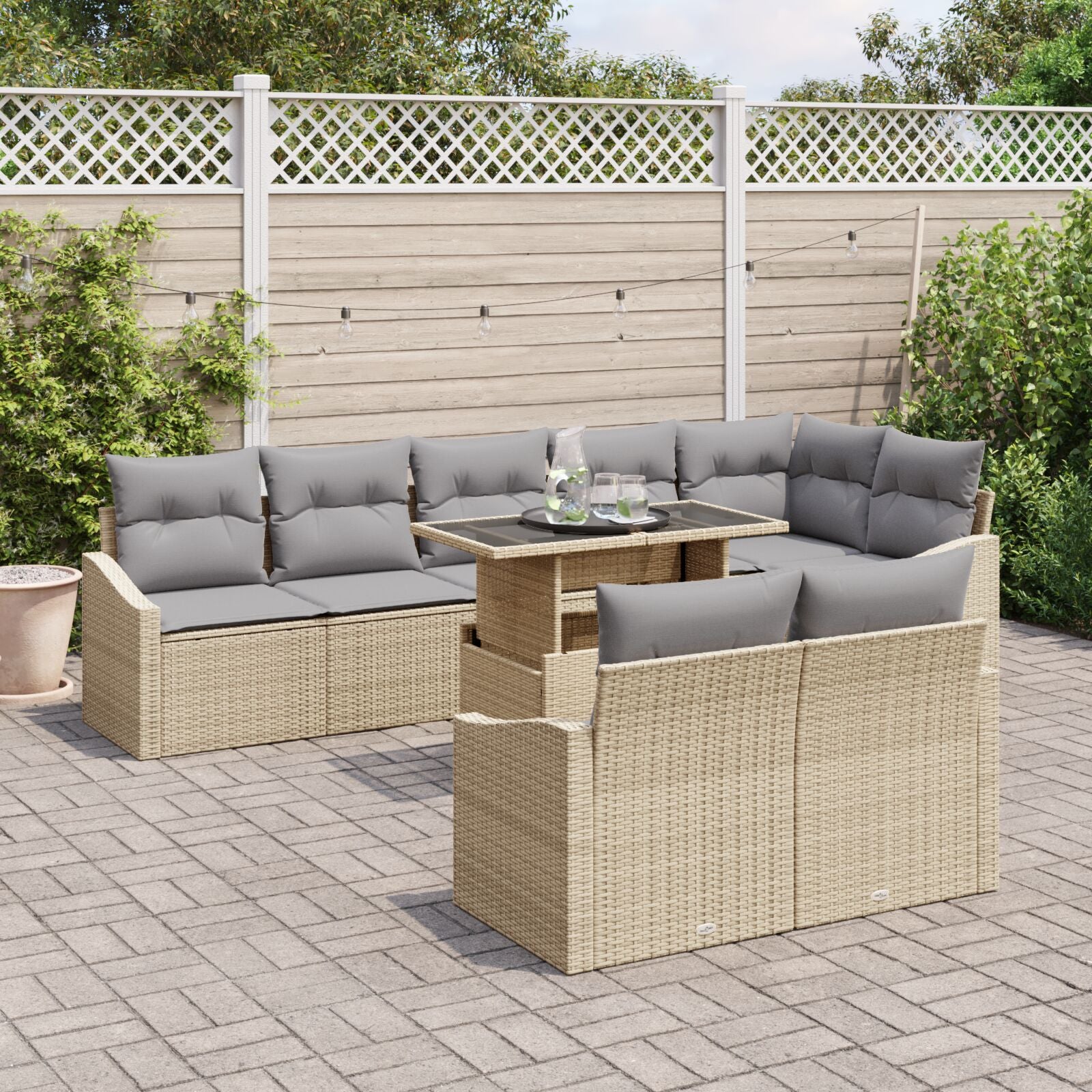 9 Delige Tuinbank Set Met Kussens Beige Poly Rattan