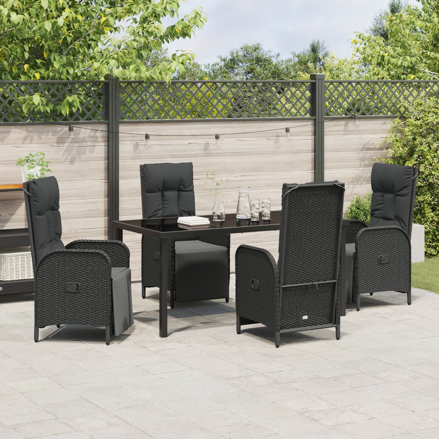 5-Delige Tuin Eet Set Met Kussens Zwart Poly Rattan