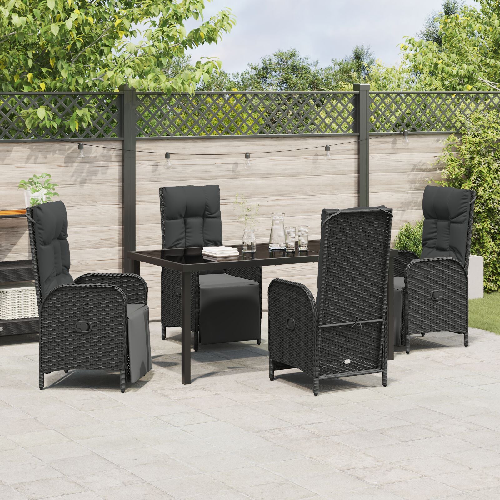 5-Delige Tuin Eet Set Met Kussens Zwart Poly Rattan