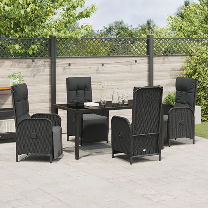 5-Delige Tuin Eet Set Met Kussens Zwart Poly Rattan