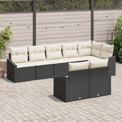 8-Delige Tuin Eetset Met Kussens Zwart Poly Rattan