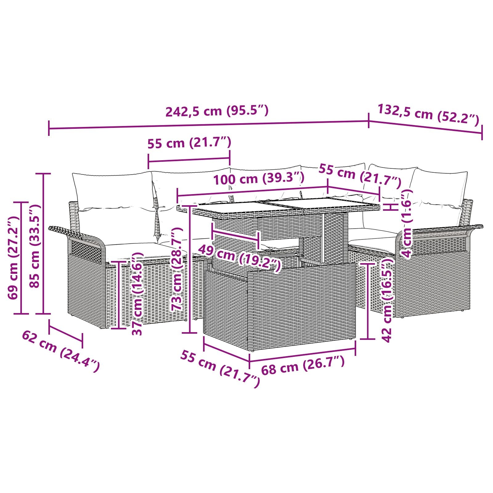 6-Delige Tuinstoelenset Met Kussens Zwart Poly Rattan
