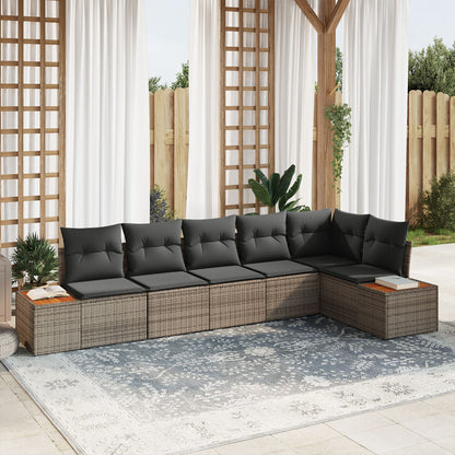 6-Delige Tuin Sofa Set Met Kussens Poly Rattan Acacia Grijs zonder tafel