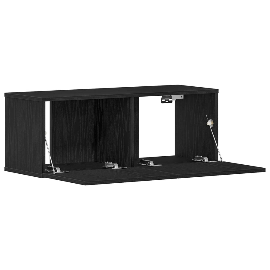 Tv Wandkasten (Set Van 2) - Zwart Eiken, 80X30X30 Cm, Gemaakt Van Bewerkt Hout
