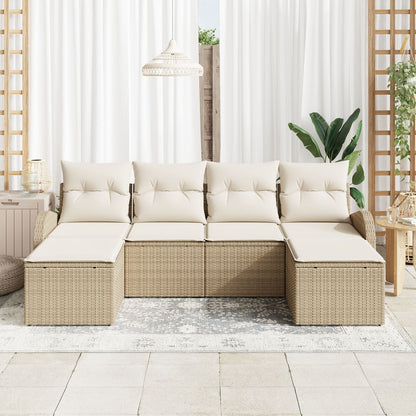 6-Delige Tuin Sofa Set Met Kussens Beige Poly Riet