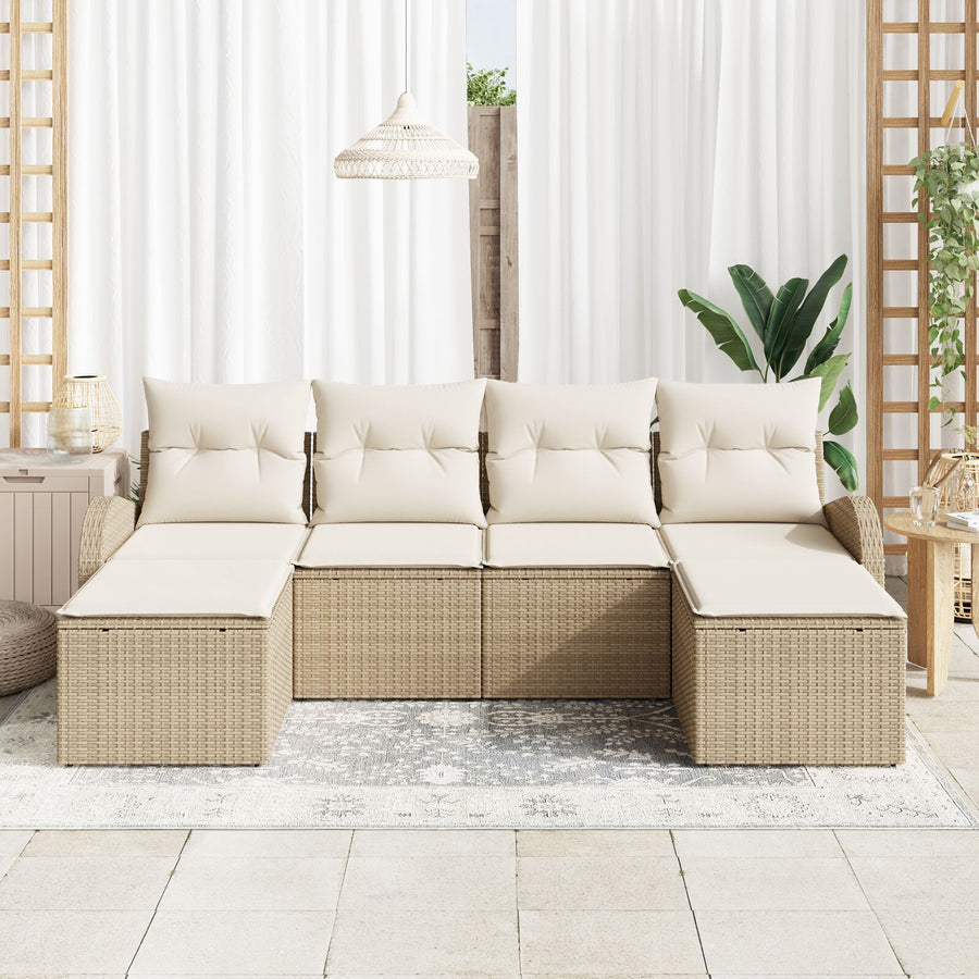6-Delige Tuin Sofa Set Met Kussens Beige Poly Riet