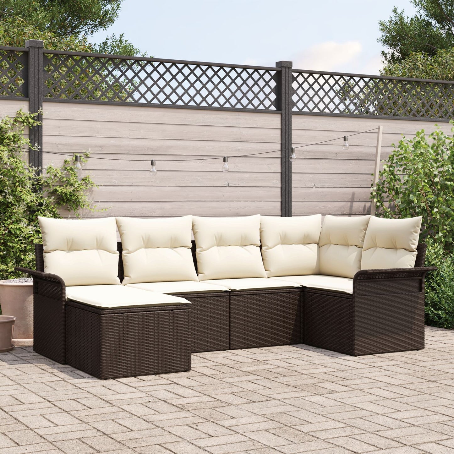 6-Delige Tuin Sofa Set Met Kussens Bruin Poly Rattan