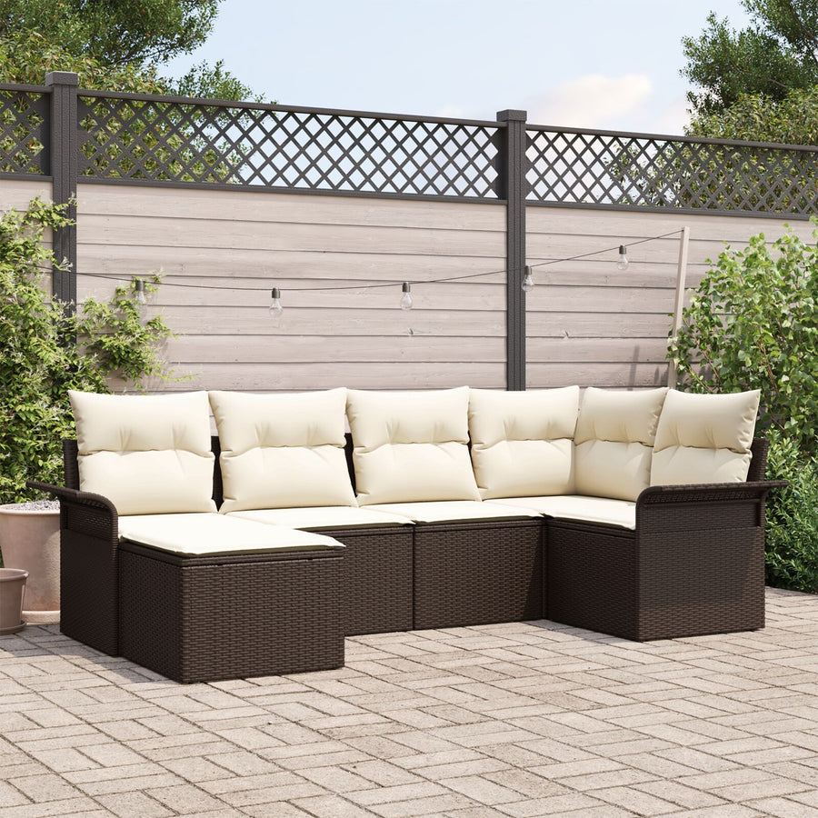 6-Delige Tuin Sofa Set Met Kussens Bruin Poly Rattan