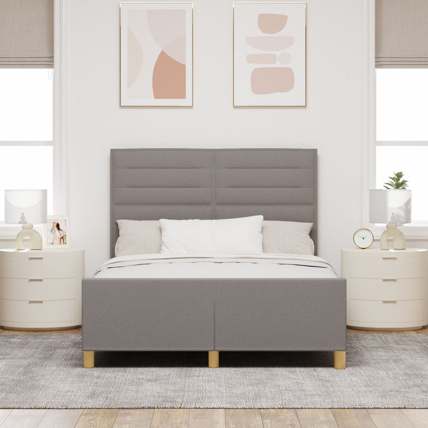 Taupe Stoffen Bedframe 140X190 Cm Crème