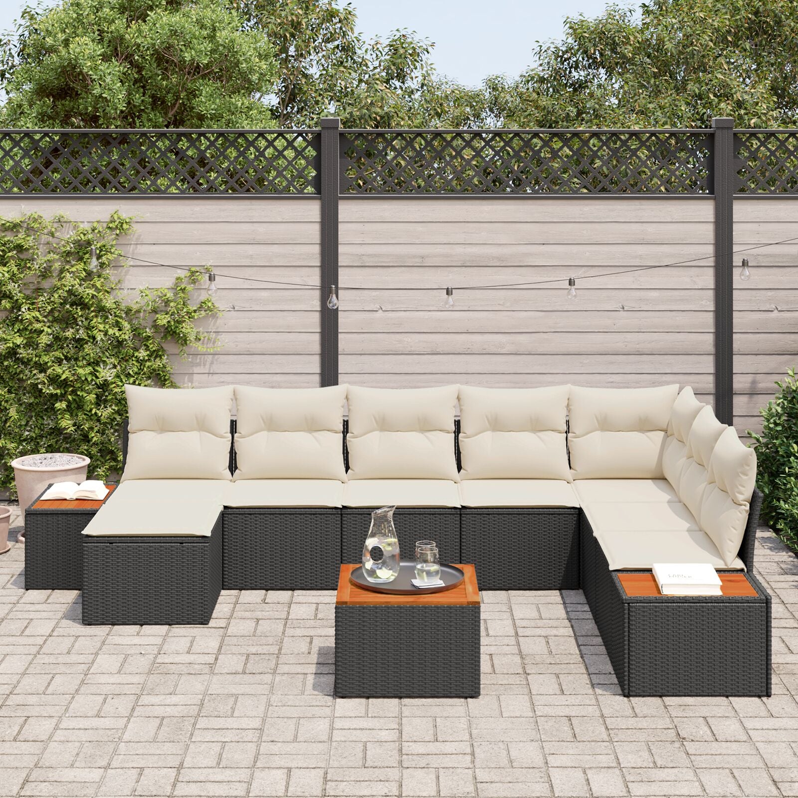 9-Delige Tuin Sofa Set Met Kussens Zwart Poly Rattan Acacia