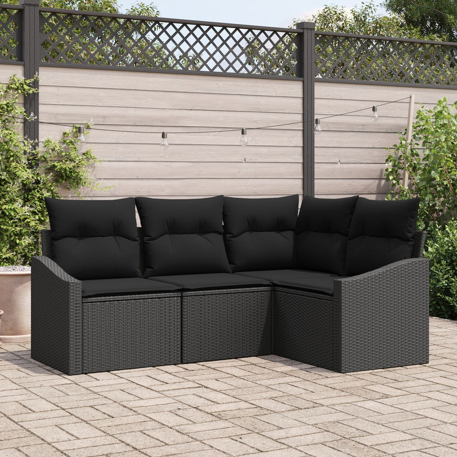 Tuinbank Set Set Van 4 Zwart Rattan, Polyester, Staal
