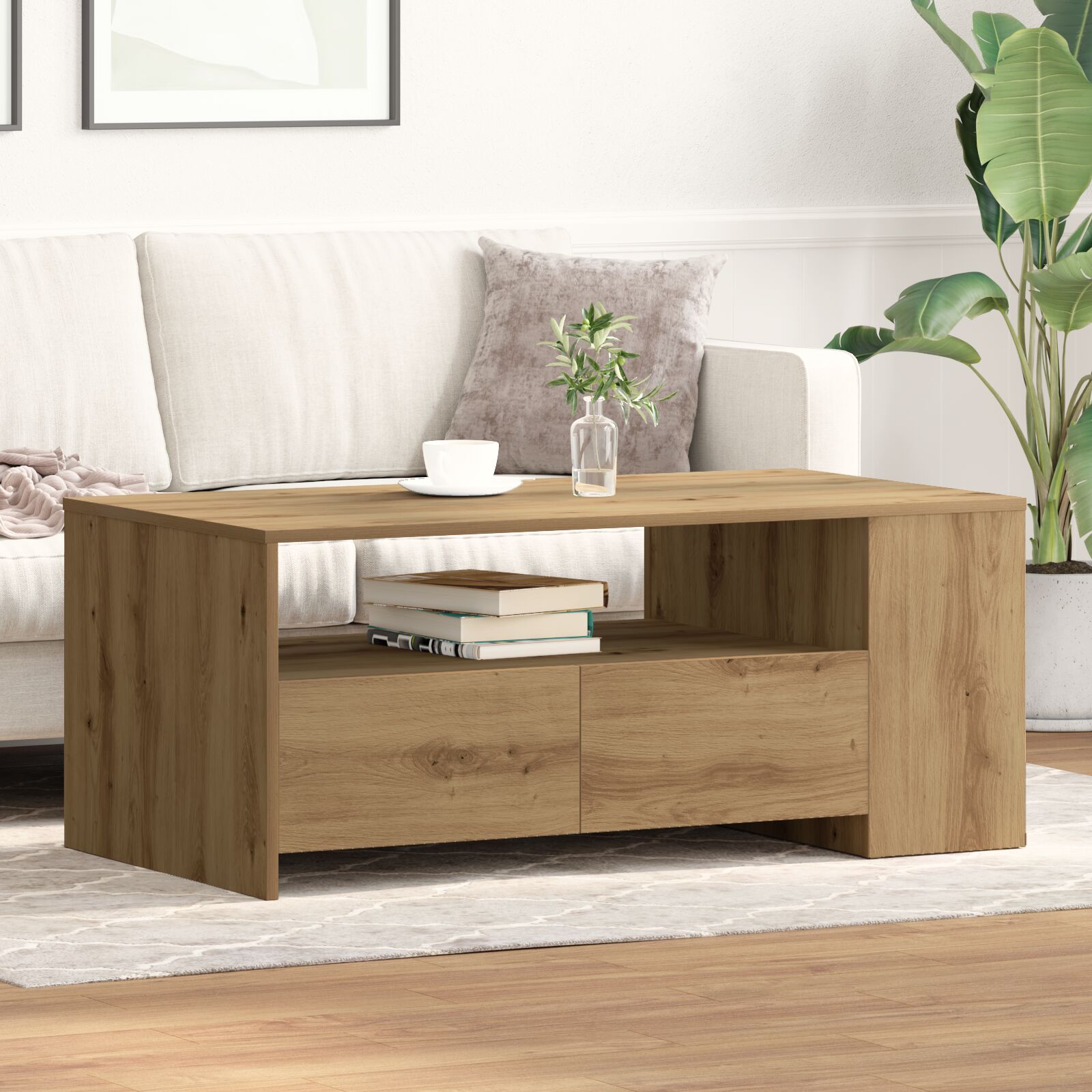 Salontafel - Artisan Eiken - 102X55X43,5 Cm - Gemaakt Van Verwerkt Hout