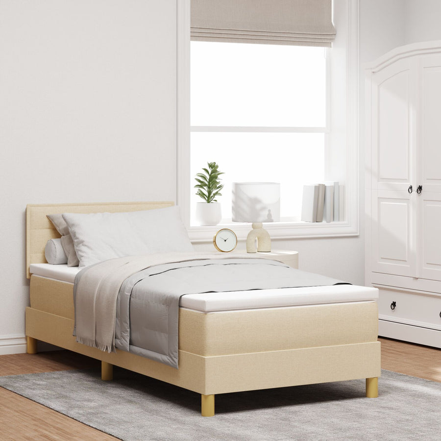 Boxspringbed Met Matras Stof Crème 100 x 200 cm Lijnen ontwerp