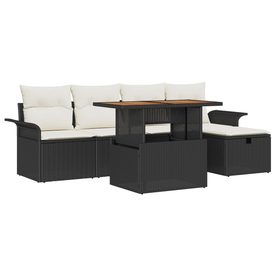 6-Delige Tuin Sofa Set Met Kussens Zwart Poly Rattan, 2-Zit Tuin Sofa Met Opbergruimte & Kussens Zwart Poly Rattan Wit
