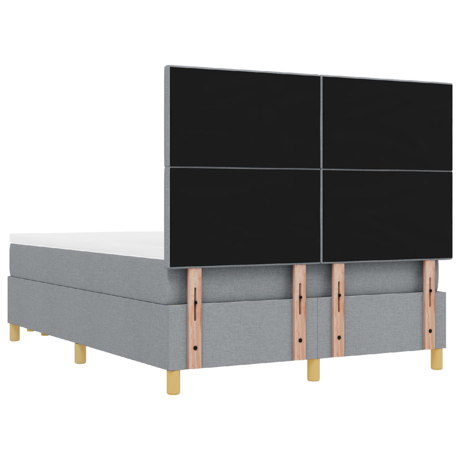 Boxspring Bed Met Matras & Bank Stof Lichtgrijs 140 x 200 cm Knopgeplooid