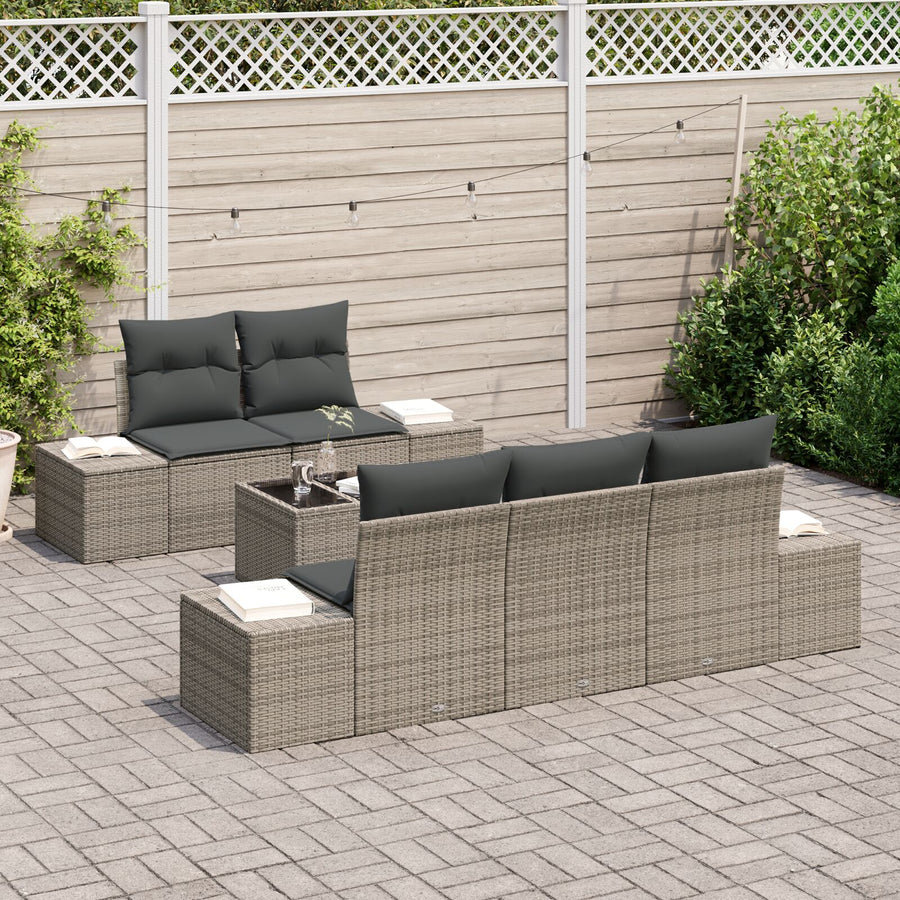 6-Delige Tuin Sofa Set Met Kussens Grijs Poly Rattan