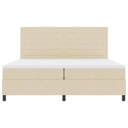Boxspring Bed Met Matras Stof Crème 200 x 200 cm Lijnen ontwerp