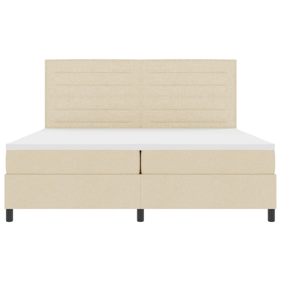 Boxspring Bed Met Matras Stof Crème 200 x 200 cm Lijnen ontwerp