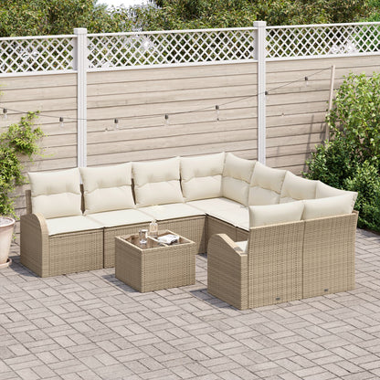 9-Delige Tuin Sofa Set Met Kussens Beige Poly Rattan