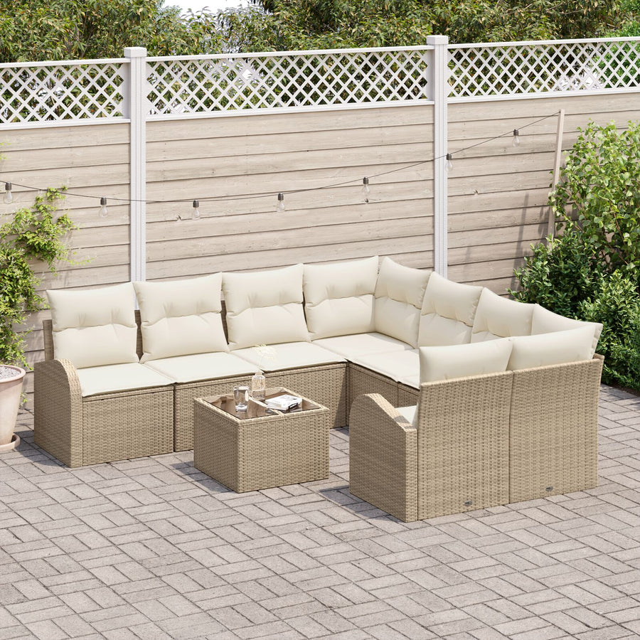 9-Delige Tuin Sofa Set Met Kussens Beige Poly Rattan