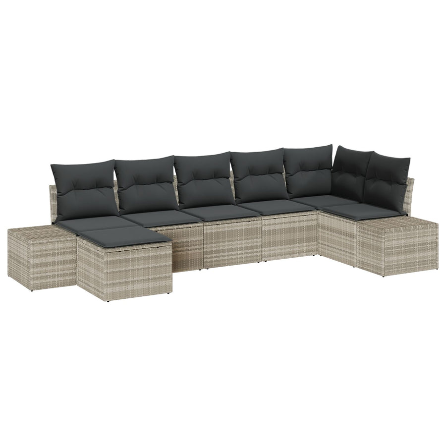 7-Delige Tuin Sofa Set Met Kussens Lichtgrijs Poly Rattan