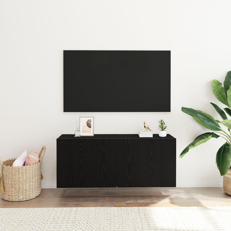 Tv Wandkast 100X30X41 Cm Gelaagd Hout 100 cm Zwart Eiken