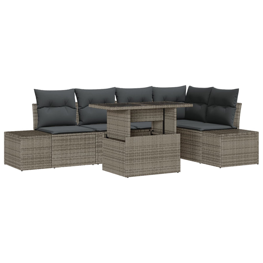 Tuinbankenset Set Van 6 Grijs Rattan, Polyester Kussens