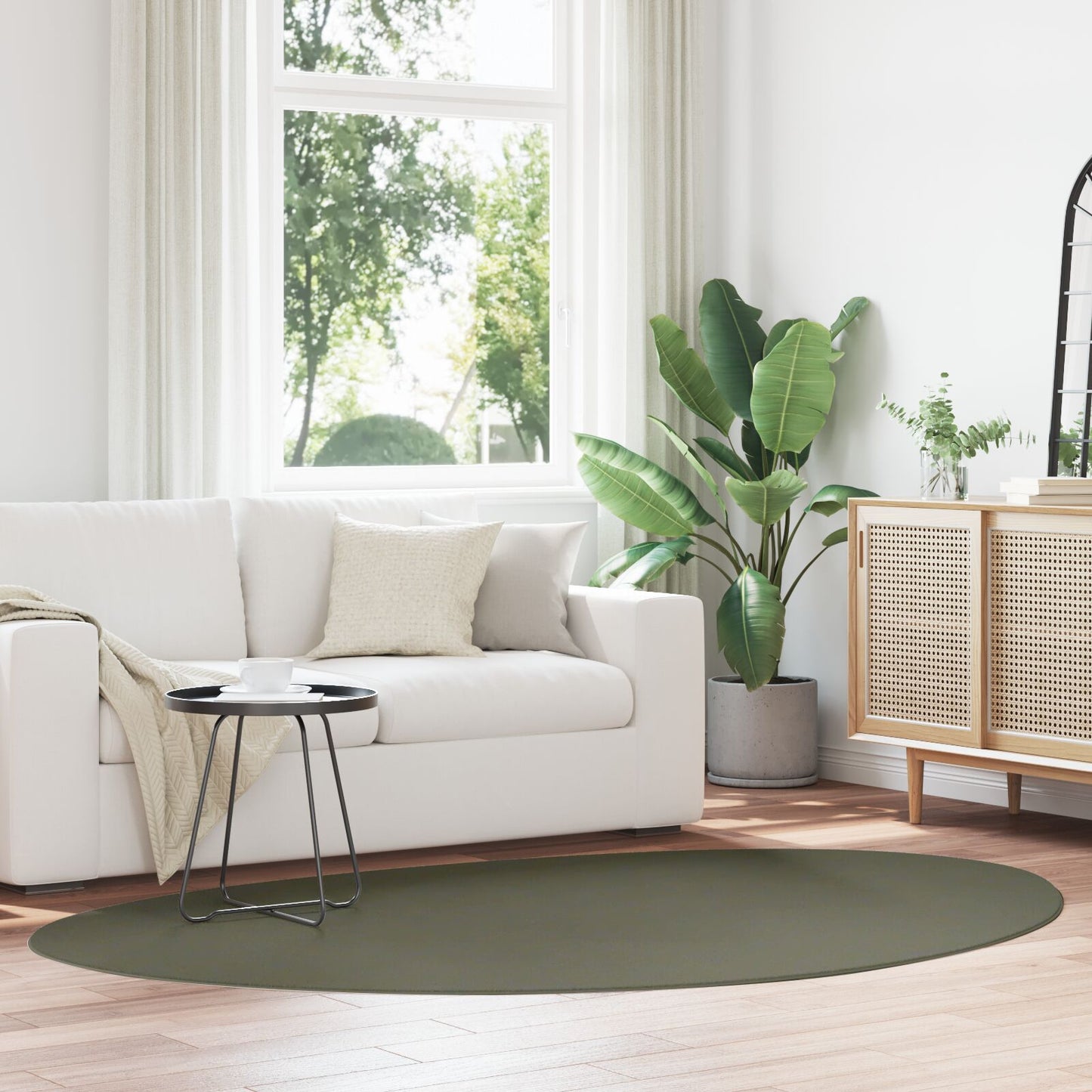 Vloerkleed 'Huarte' Zacht Kort Pool En Wasbaar Bosgroen 160 x 230 cm Ovaal-Asymmetrisch