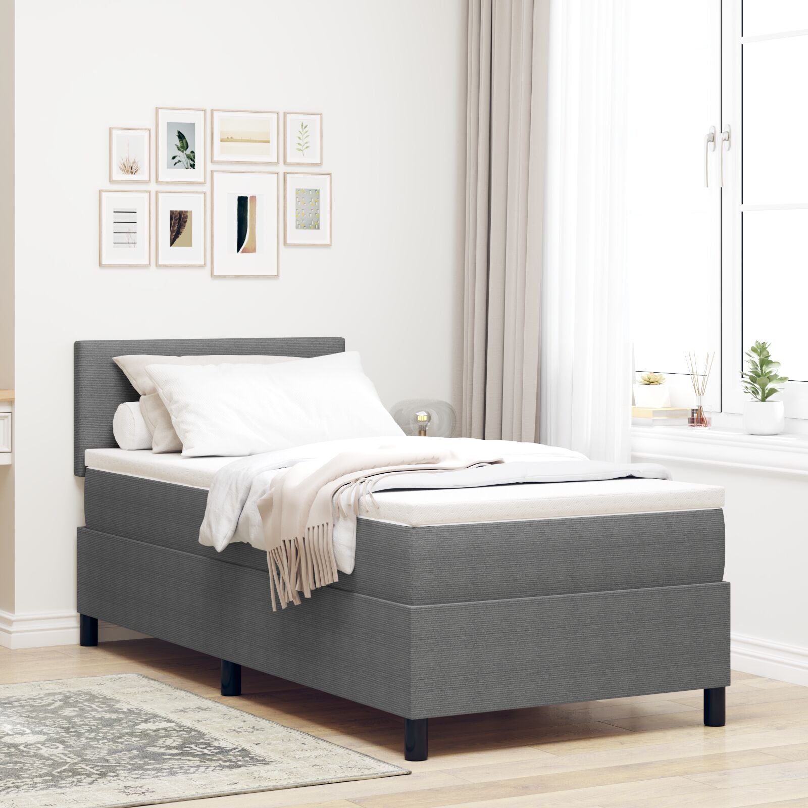 Boxspringbed Met Matras Lichtgrijs 80X200 Cm Corduroy Stof