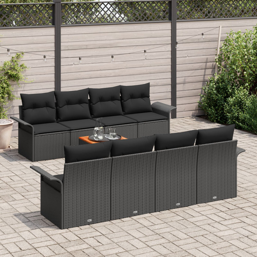 9-Delige Tuin Sofa Set Met Kussens Zwart Poly Rattan Acacia