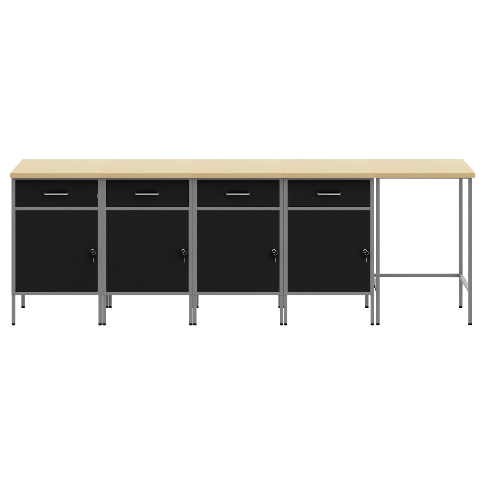 5-Delige Werkcabinet En Hoektafel Set Geengineerd Hout 4x (84 cm) Zwart Tafel + 4x kast