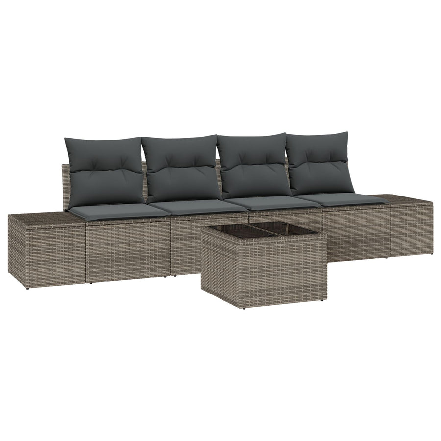 5-Delige Tuin Sofaset Met Kussens Grijs Poly Rattan