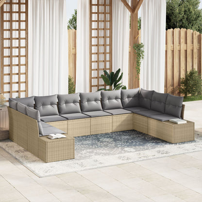 10-Delige Tuin Sofa Set Met Kussens Poly Rattan Beige en grijs zonder tafel