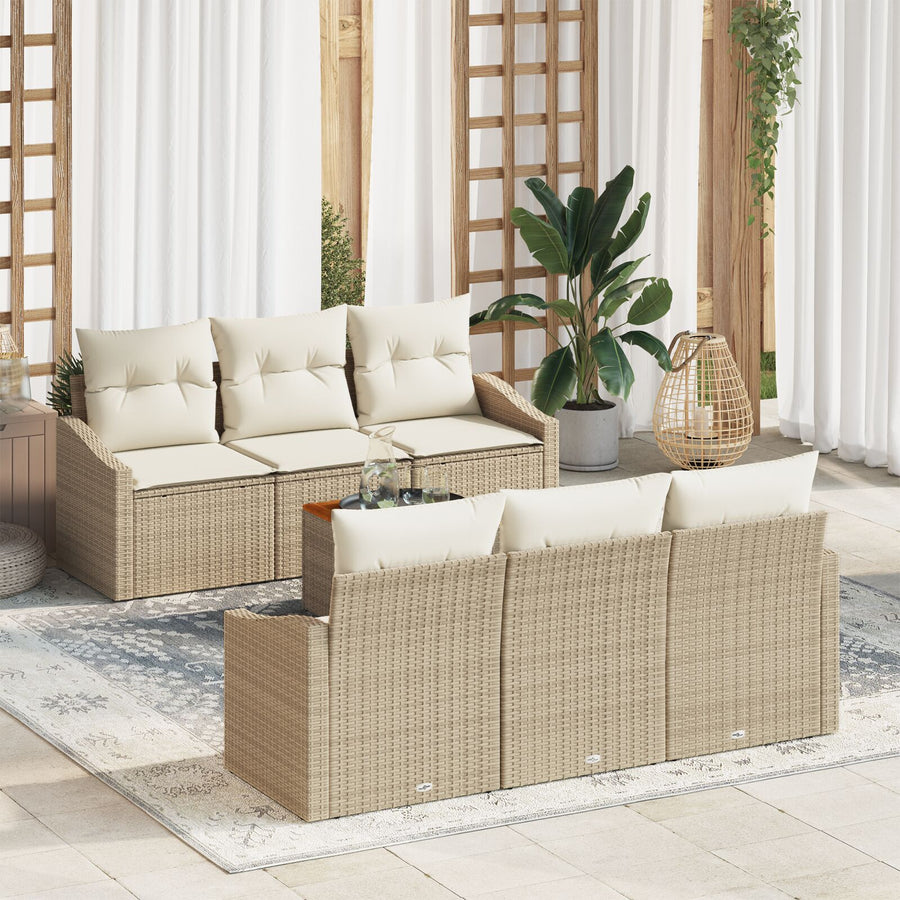 7-Delige Tuin Sofa Set Met Kussens Beige Poly Rattan Acacia