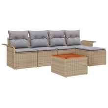 6 Delige Tuin Sofaset Met Kussens Beige Poly Rattan Acacia,  2-Zits Tuin Sofa Met Opslag & Kussens Beige Poly Rattan