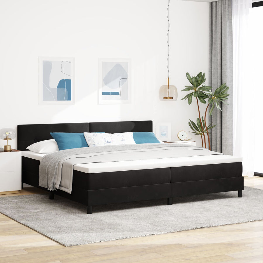 Boxspringbed Met Matras Zwart 200X200 Cm Fluweel Blauw