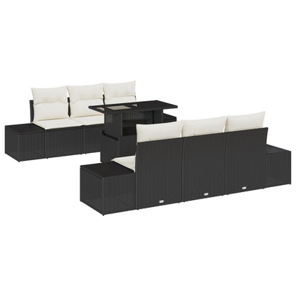7-Delige Tuinbankset Met Kussens Zwart Poly Rattan
