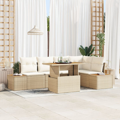 Tuinbank Set Set Van 6 Beige, Crème Riet, Polyester Tuin Hoekbank